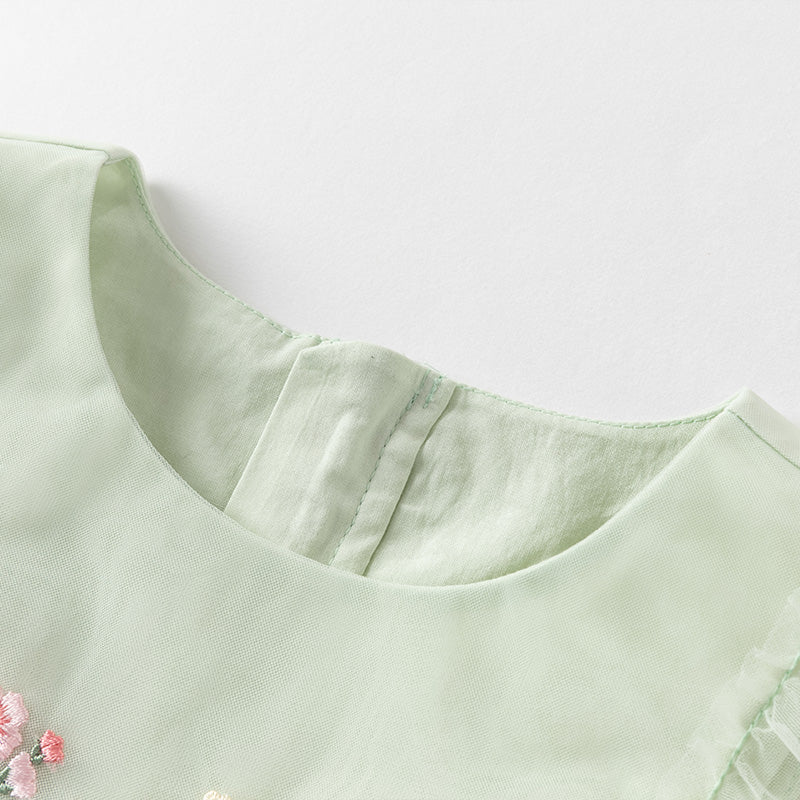 فستان صيفي للبنات الصغيرات من التول باللون الأخضر بتصميم أنيق وراقي