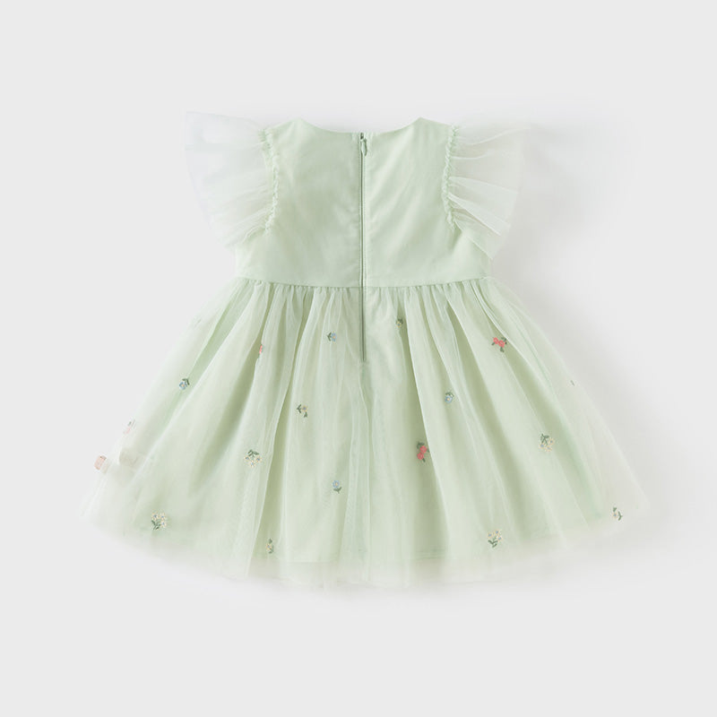 فستان صيفي للبنات الصغيرات من التول باللون الأخضر بتصميم أنيق وراقي