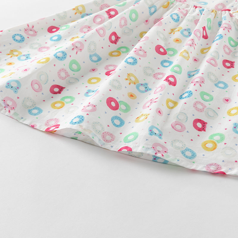 فستان بنات صيفي بدون أكمام من القطن مع طبعة دونات