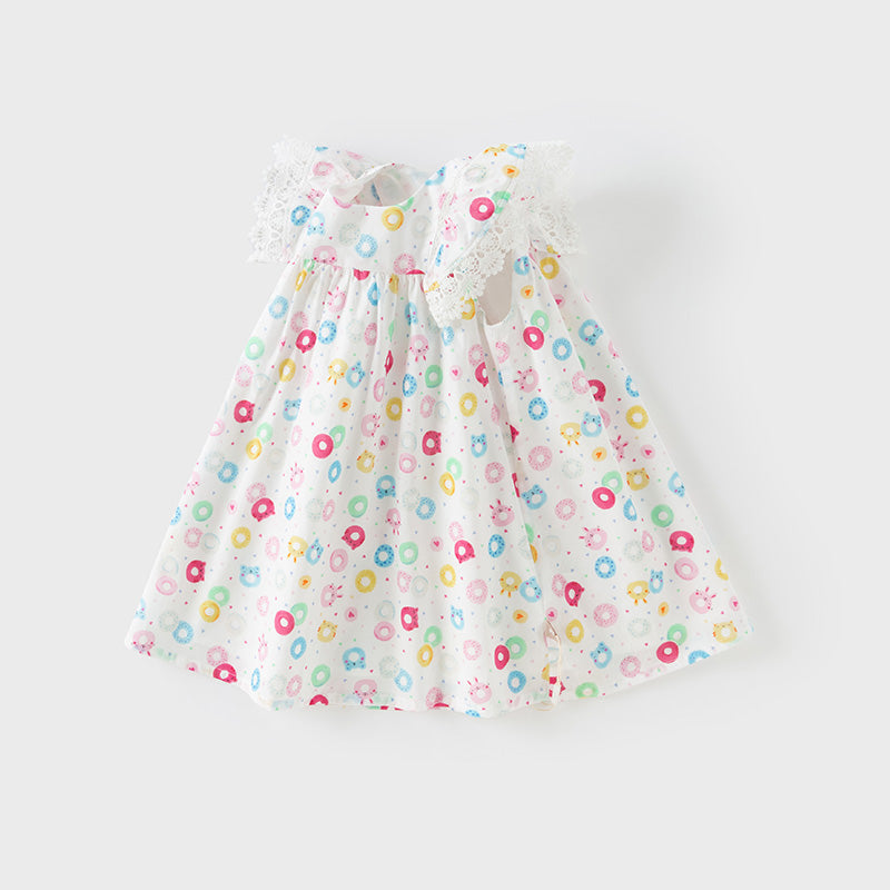 فستان بنات صيفي بدون أكمام من القطن مع طبعة دونات