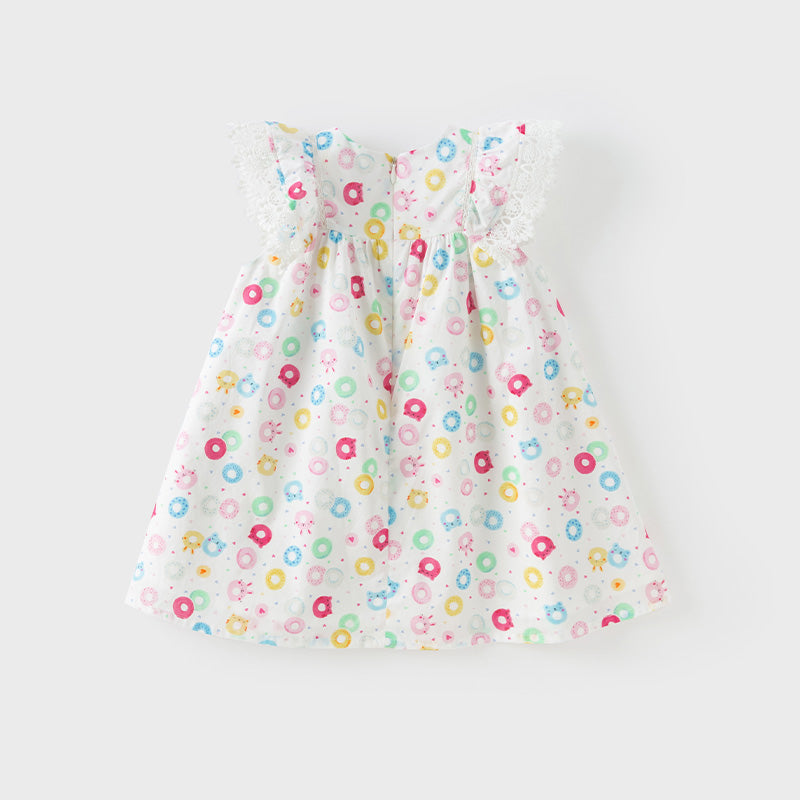 فستان بنات صيفي بدون أكمام من القطن مع طبعة دونات