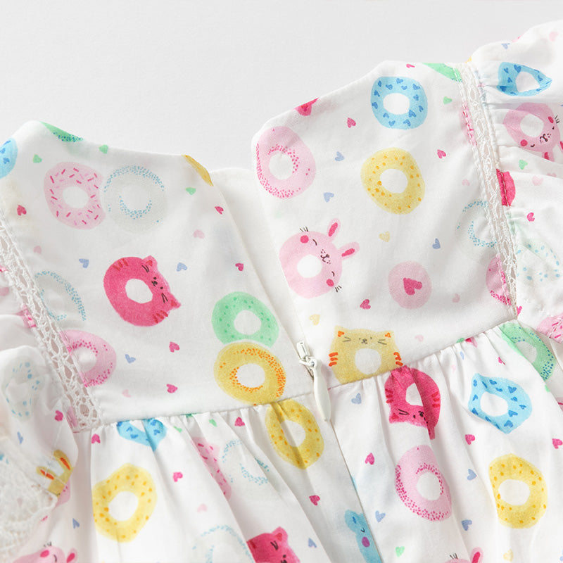 فستان بنات صيفي بدون أكمام من القطن مع طبعة دونات