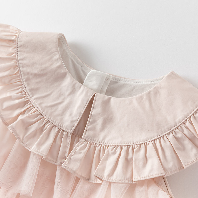 فستان تول طبقات مكشكش للبنات الصغيرات باللون البنفسجي - فستان أميرة بياقة قطنية لفصل الصيف