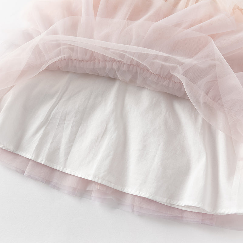 فستان تول طبقات مكشكش للبنات الصغيرات باللون البنفسجي - فستان أميرة بياقة قطنية لفصل الصيف