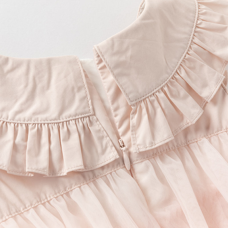 فستان تول طبقات مكشكش للبنات الصغيرات باللون البنفسجي - فستان أميرة بياقة قطنية لفصل الصيف