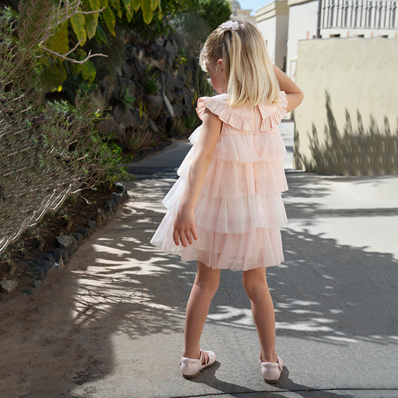 فستان تول طبقات مكشكش للبنات الصغيرات باللون البنفسجي - فستان أميرة بياقة قطنية لفصل الصيف