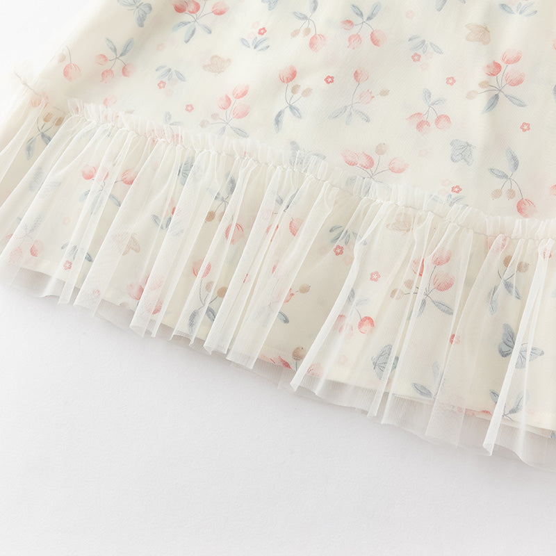 فستان بنات صيفي من التول مطبوع بالزهور تصميم صيني