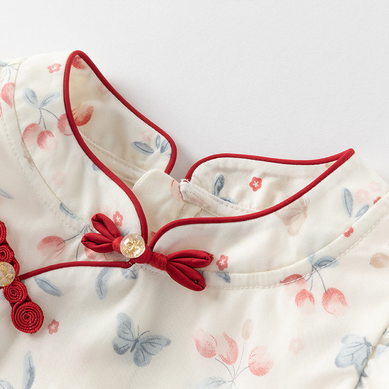 فستان بنات صيفي من التول مطبوع بالزهور تصميم صيني