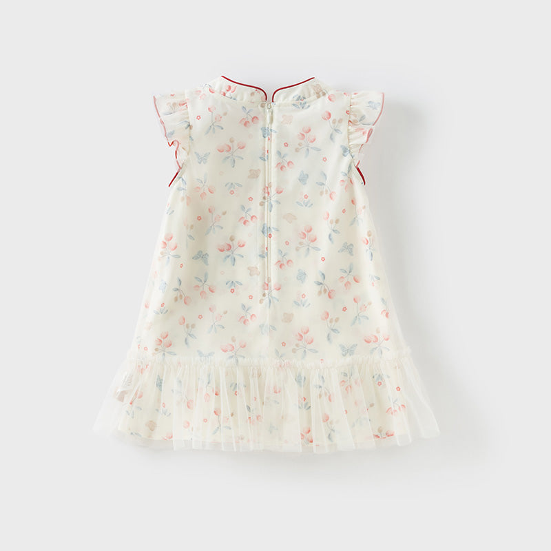 فستان بنات صيفي من التول مطبوع بالزهور تصميم صيني