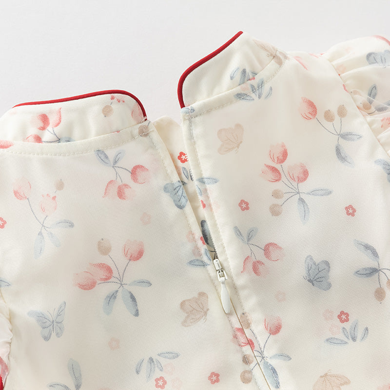 فستان بنات صيفي من التول مطبوع بالزهور تصميم صيني