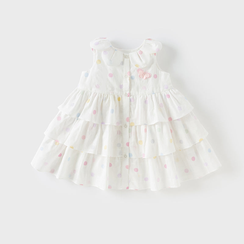 فستان بنات صيفي بدون أكمام من القطن بنقوش ملونة، بتصميم تنورة متعددة الطبقات