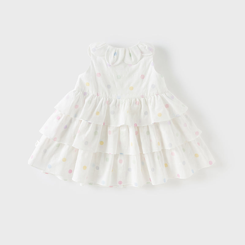 فستان بنات صيفي بدون أكمام من القطن بنقوش ملونة، بتصميم تنورة متعددة الطبقات