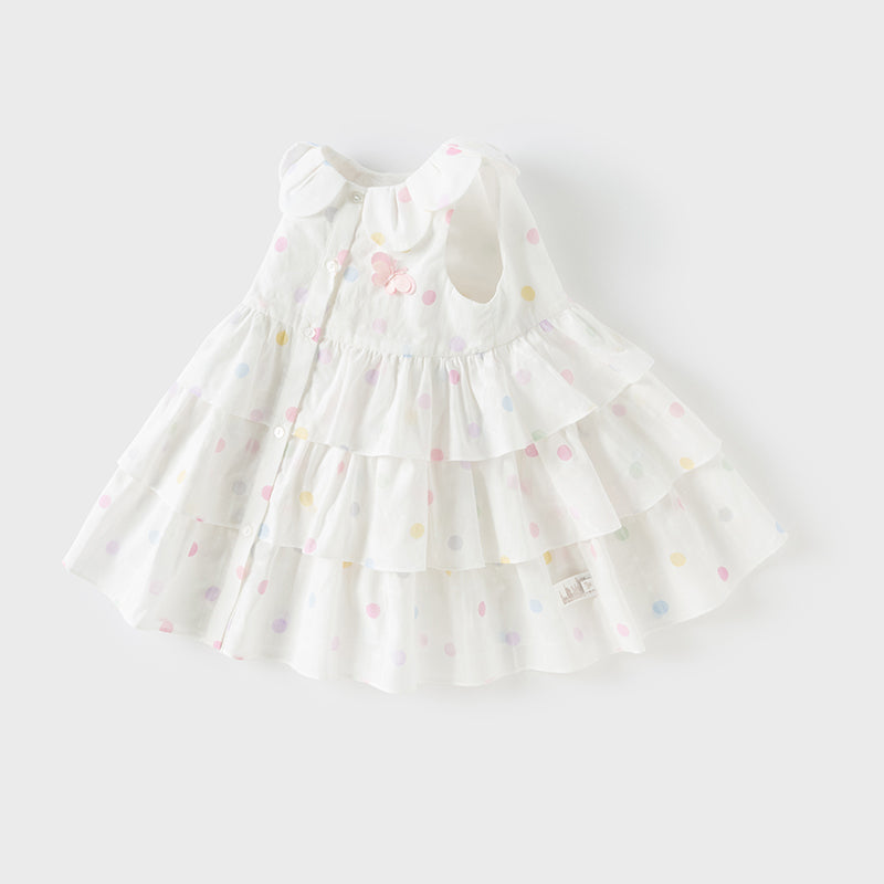 فستان بنات صيفي بدون أكمام من القطن بنقوش ملونة، بتصميم تنورة متعددة الطبقات