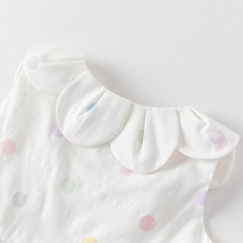 فستان بنات صيفي بدون أكمام من القطن بنقوش ملونة، بتصميم تنورة متعددة الطبقات