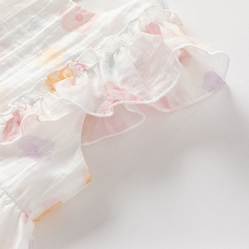 فستان أميرة شبكي بطبعة زهور للبنات بدون أكمام لفصل الصيف بتصميم عصري وبسيط