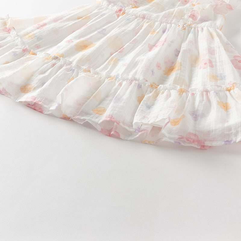 فستان أميرة شبكي بطبعة زهور للبنات بدون أكمام لفصل الصيف بتصميم عصري وبسيط