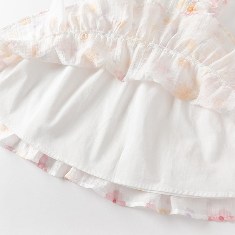 فستان أميرة شبكي بطبعة زهور للبنات بدون أكمام لفصل الصيف بتصميم عصري وبسيط