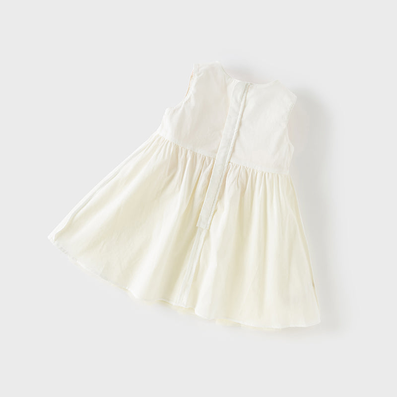 فستان صيفي للبنات الصغيرات من التول باللون الأصفر بدون أكمام مزين بالزهور