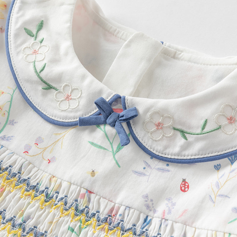 فستان بنات صيفي من القطن بطباعة زهرية مع أكمام منفوشة، أسلوب لطيف