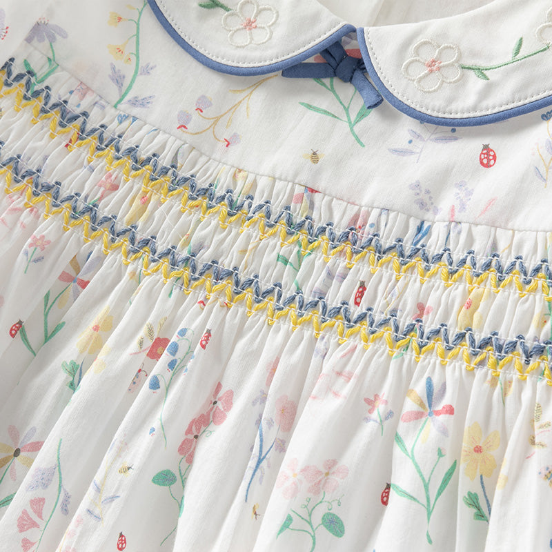 فستان بنات صيفي من القطن بطباعة زهرية مع أكمام منفوشة، أسلوب لطيف