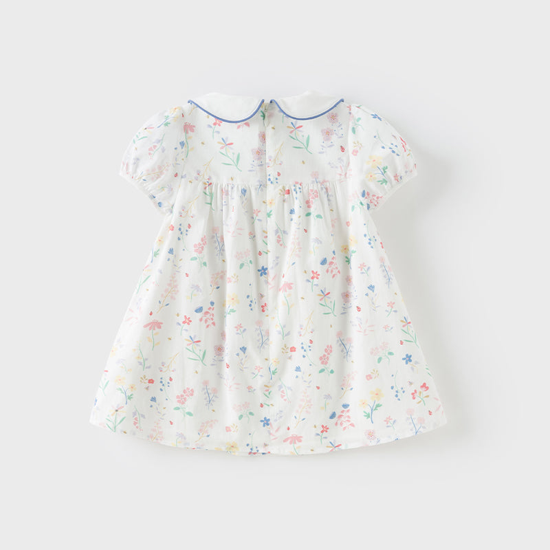 فستان بنات صيفي من القطن بطباعة زهرية مع أكمام منفوشة، أسلوب لطيف