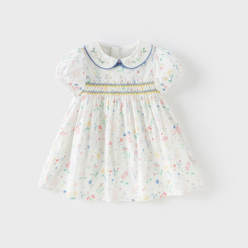 فستان بنات صيفي من القطن بطباعة زهرية مع أكمام منفوشة، أسلوب لطيف