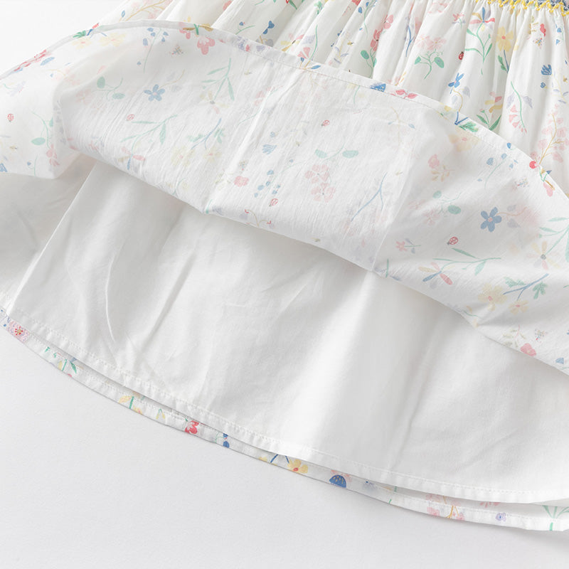 فستان بنات صيفي من القطن بطباعة زهرية مع أكمام منفوشة، أسلوب لطيف