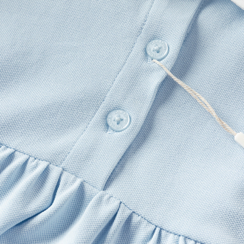 فستان بنات صيفي من القطن بأكمام منفوشة باللون الأزرق الفاتح مع تطريز بجعة، أسلوب لطيف