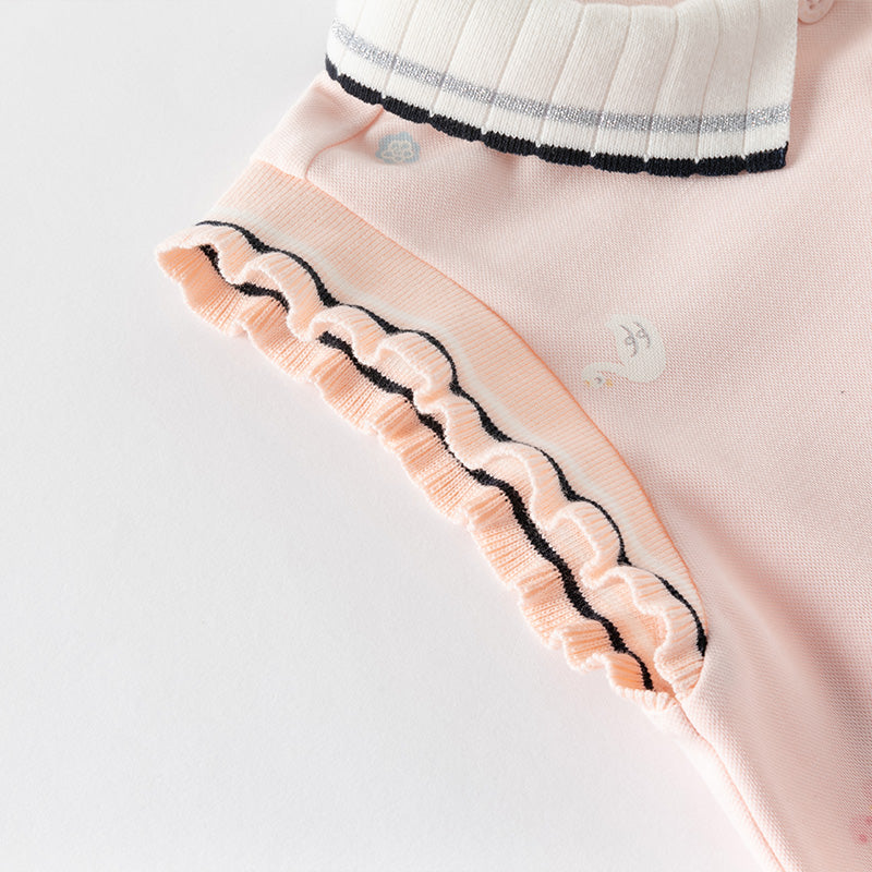 فستان بنات صيفي بدون أكمام باللون الوردي/الأصفر بتصميم رياضي وياقة بولو