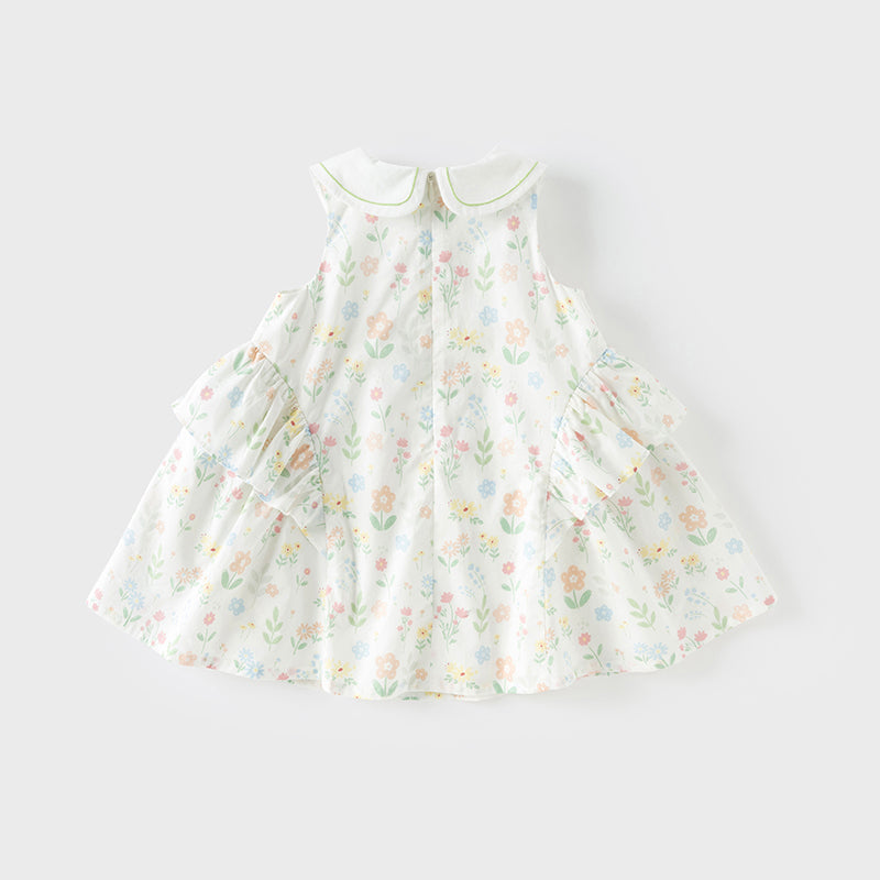 فستان بنات صيفي بدون أكمام من القطن الخالص بطباعة زهرية