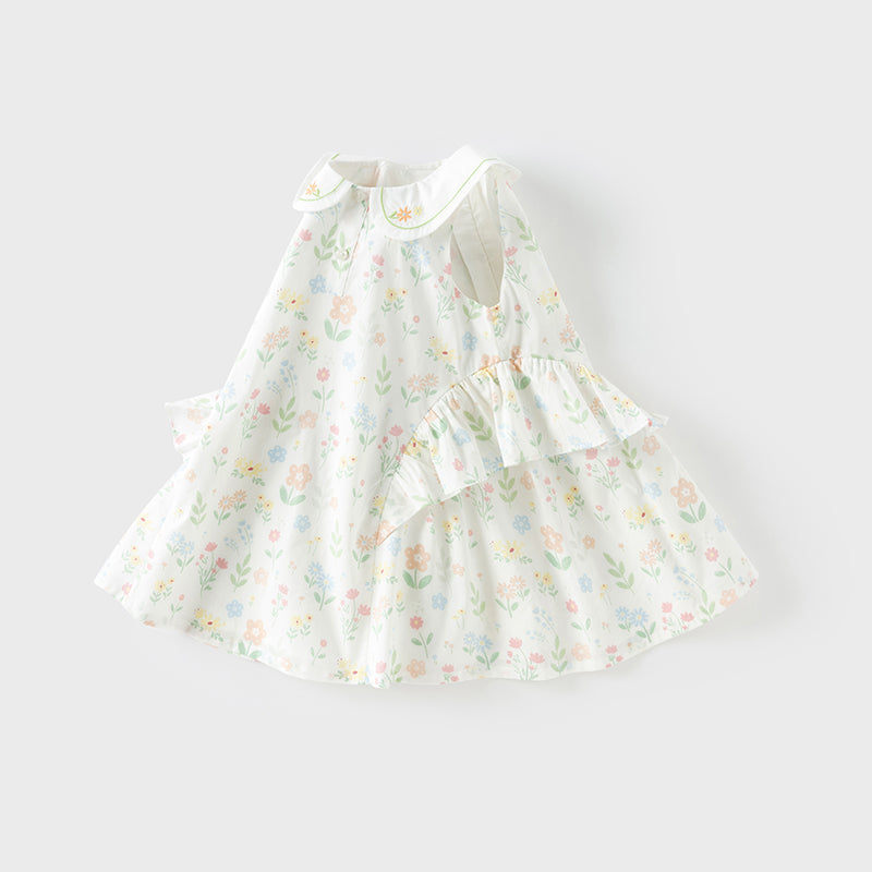 فستان بنات صيفي بدون أكمام من القطن الخالص بطباعة زهرية