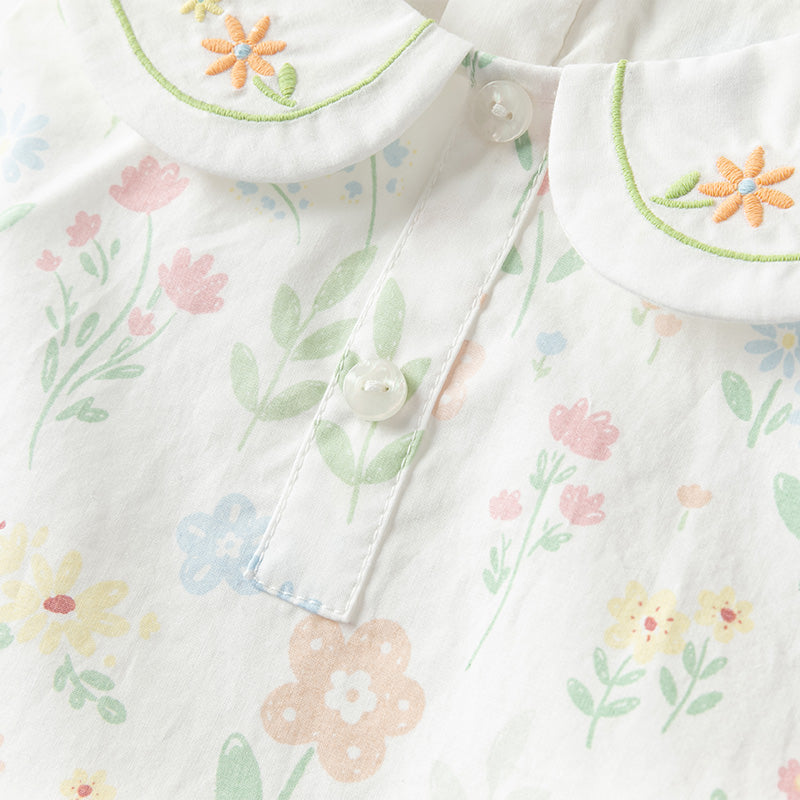 فستان بنات صيفي بدون أكمام من القطن الخالص بطباعة زهرية