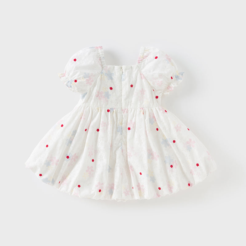 فستان بنات صيفي بأكمام قصيرة مزخرف بطباعة زهرية مع تنورة منفاشية، تصميم أميرة وحلو