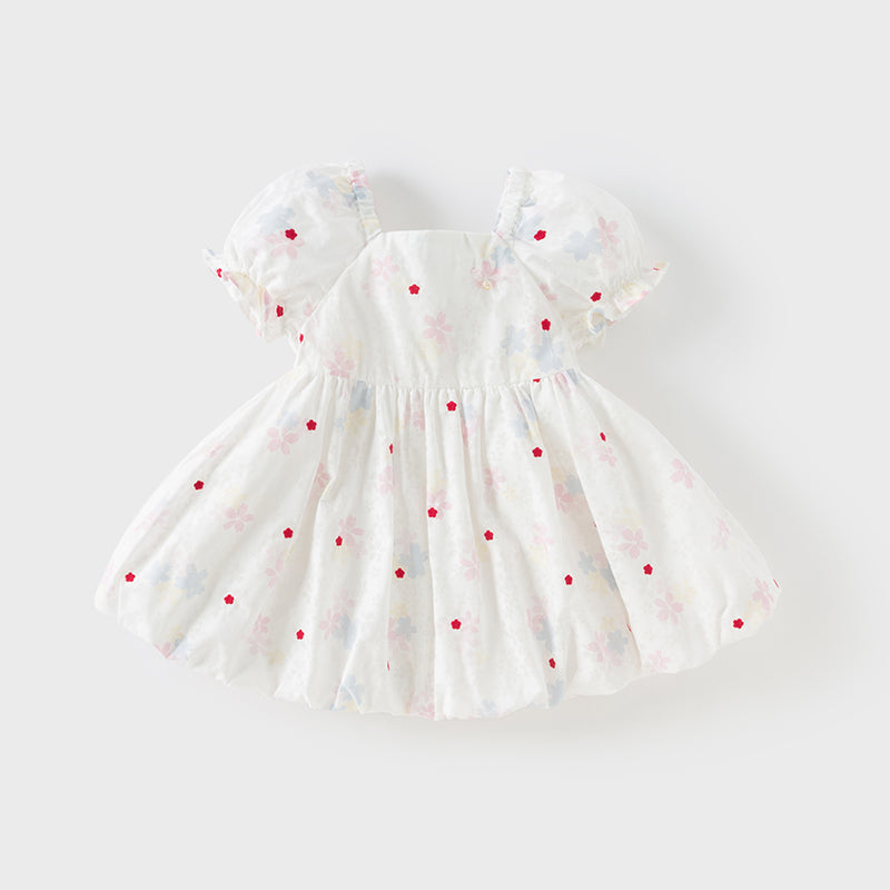 فستان بنات صيفي بأكمام قصيرة مزخرف بطباعة زهرية مع تنورة منفاشية، تصميم أميرة وحلو