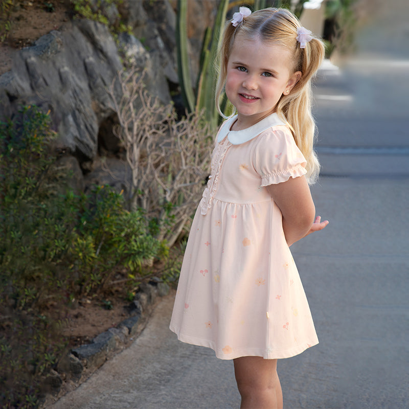 فستان بنات صيفي قطني بطبعة وردية، أسلوب لطيف