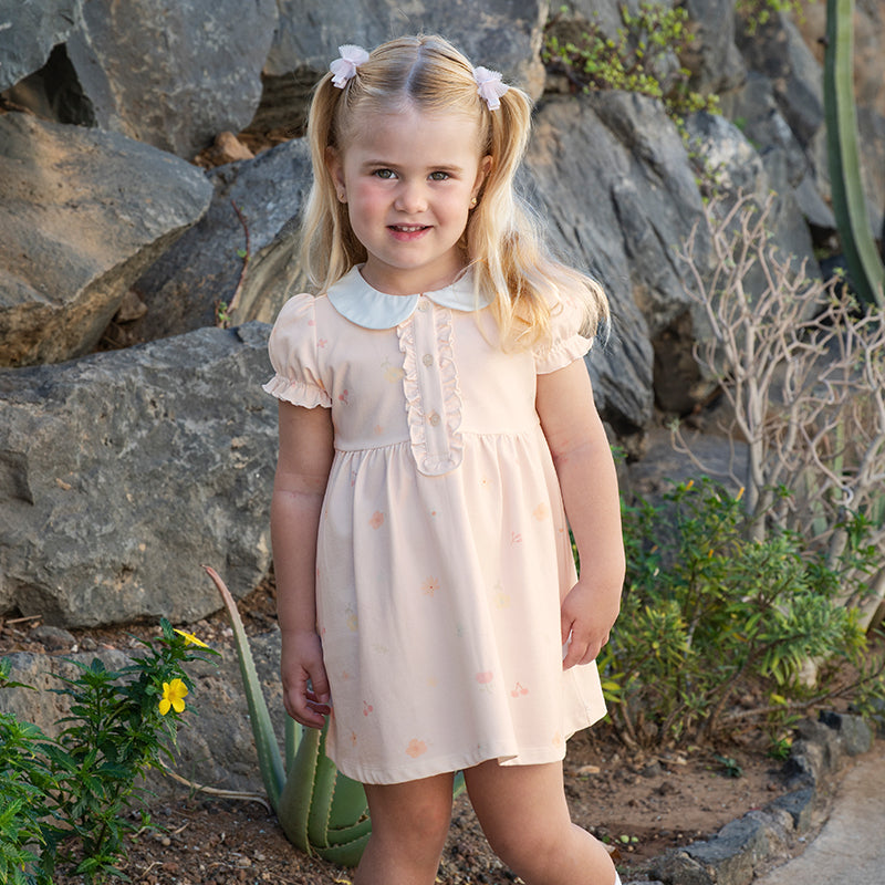 فستان بنات صيفي قطني بطبعة وردية، أسلوب لطيف