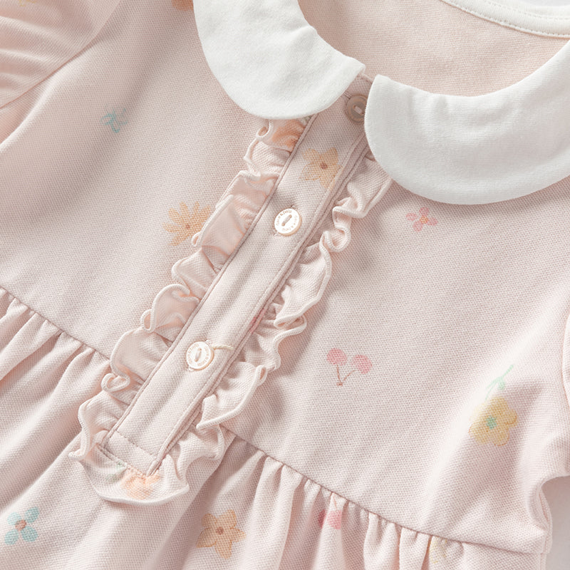 فستان بنات صيفي قطني بطبعة وردية، أسلوب لطيف