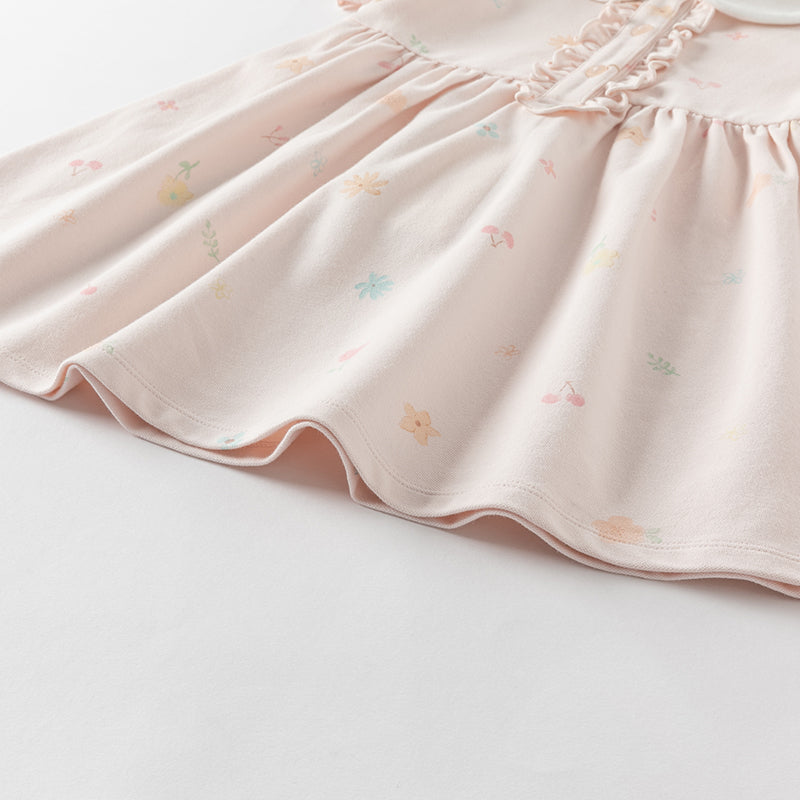 فستان بنات صيفي قطني بطبعة وردية، أسلوب لطيف