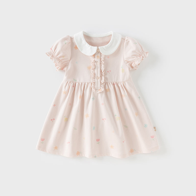 فستان بنات صيفي قطني بطبعة وردية، أسلوب لطيف