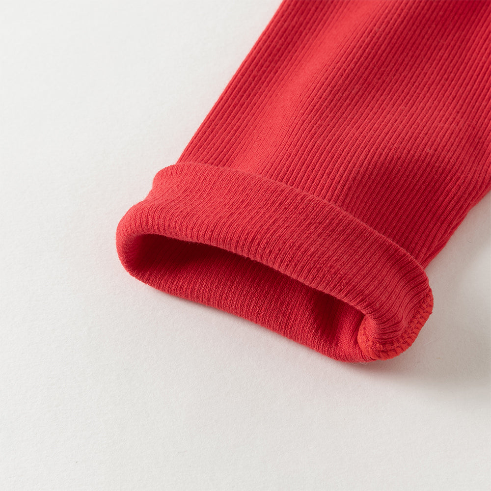 فستان بنات بأكمام طويلة من القماش المحبوك باللون الأحمر الداكن مع تنورة تول بنقاط على شكل قلوب