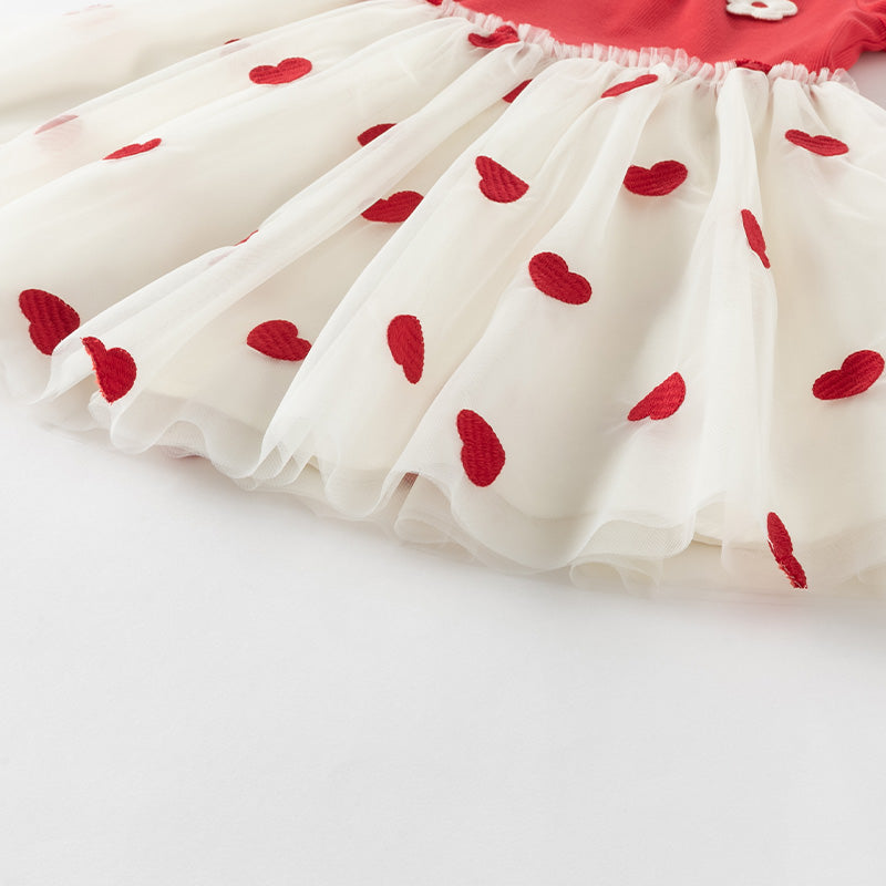 فستان شبكي غير رسمي للفتيات الصغيرات في الصيف باللون الأحمر وأكمام قصيرة