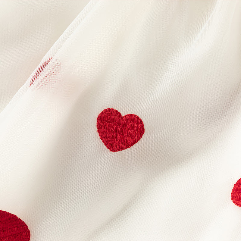 فستان شبكي غير رسمي للفتيات الصغيرات في الصيف باللون الأحمر وأكمام قصيرة