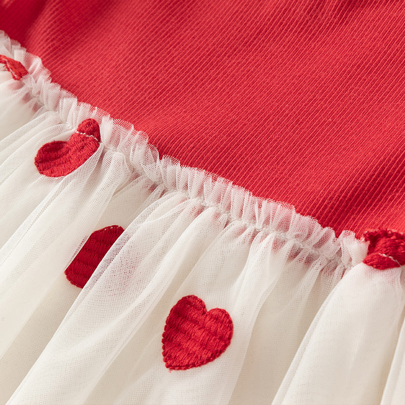 فستان شبكي غير رسمي للفتيات الصغيرات في الصيف باللون الأحمر وأكمام قصيرة