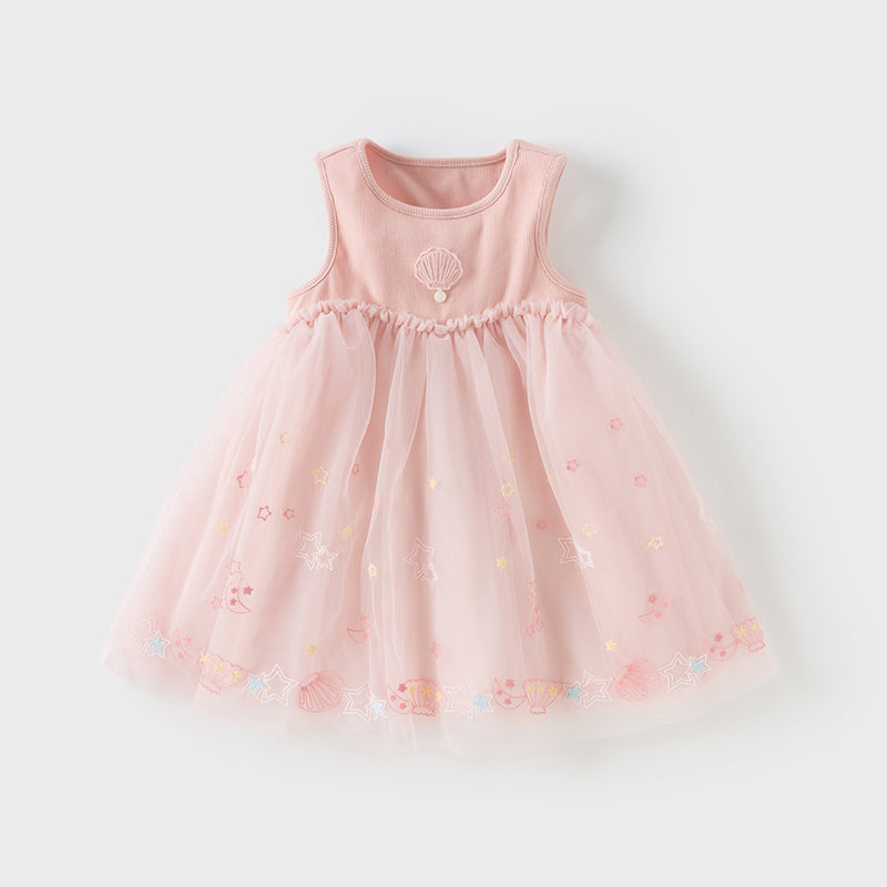 فستان صيفي للبنات من التول الوردي بتصميم أميرة أنيق