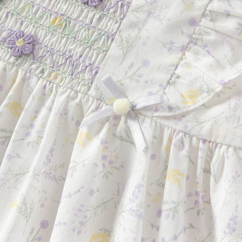 فستان بنات صيفي من القطن الخالص بأكمام كاب بطباعة زهرية بأسلوب لطيف