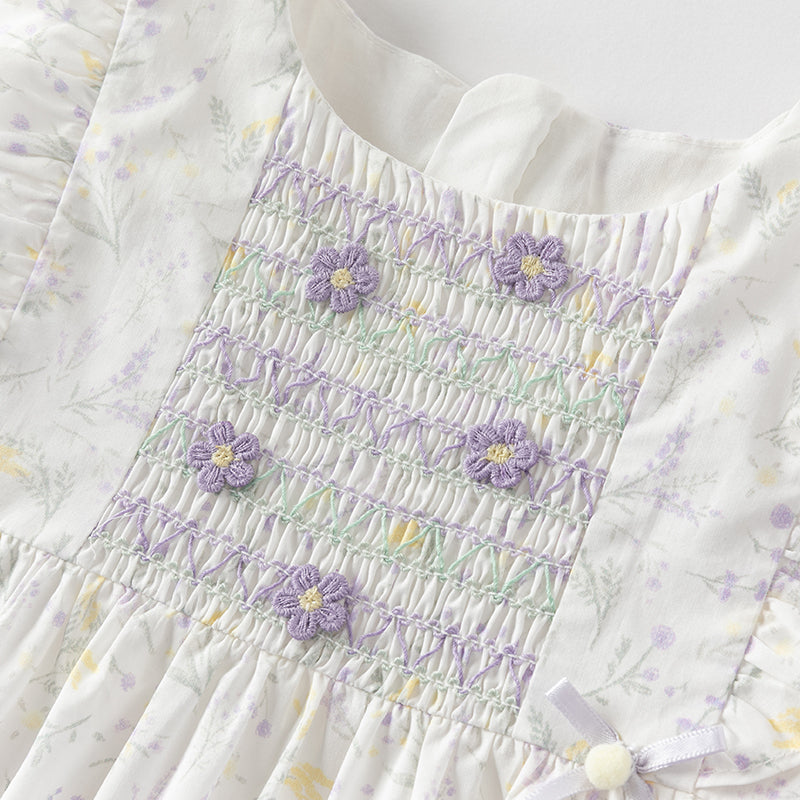 فستان بنات صيفي من القطن الخالص بأكمام كاب بطباعة زهرية بأسلوب لطيف