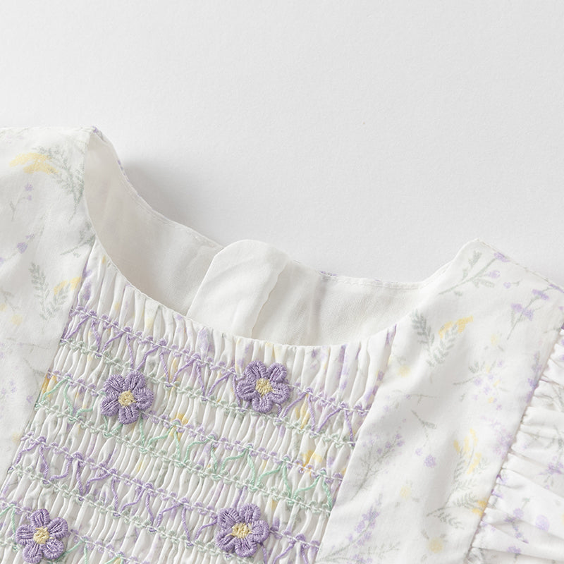 فستان بنات صيفي من القطن الخالص بأكمام كاب بطباعة زهرية بأسلوب لطيف