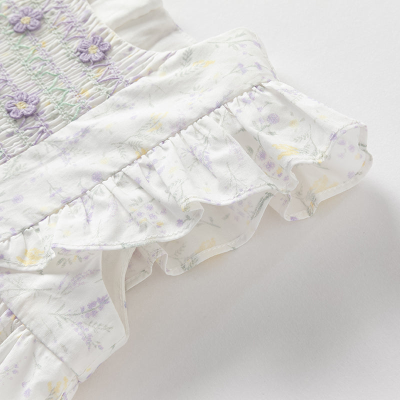 فستان بنات صيفي من القطن الخالص بأكمام كاب بطباعة زهرية بأسلوب لطيف