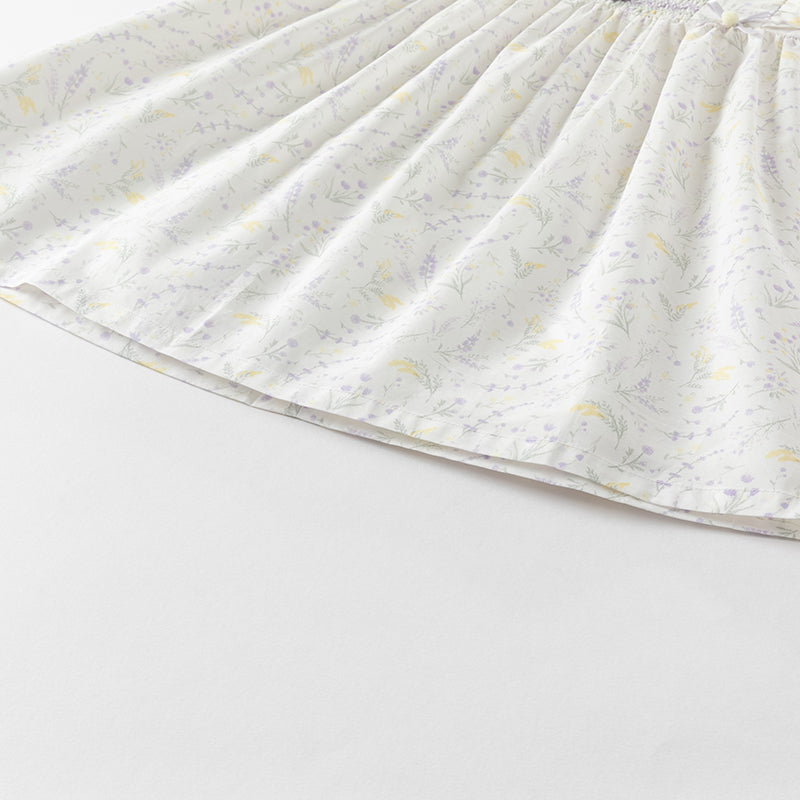 فستان بنات صيفي من القطن الخالص بأكمام كاب بطباعة زهرية بأسلوب لطيف