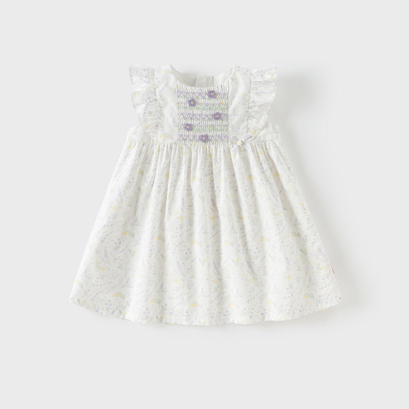 فستان بنات صيفي من القطن الخالص بأكمام كاب بطباعة زهرية بأسلوب لطيف